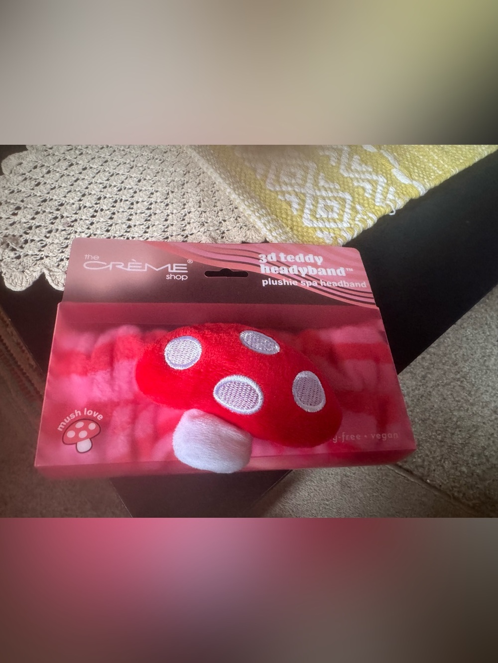 The Crème Shop Red Plush 3D Teddy Headband - Mushroom Accent